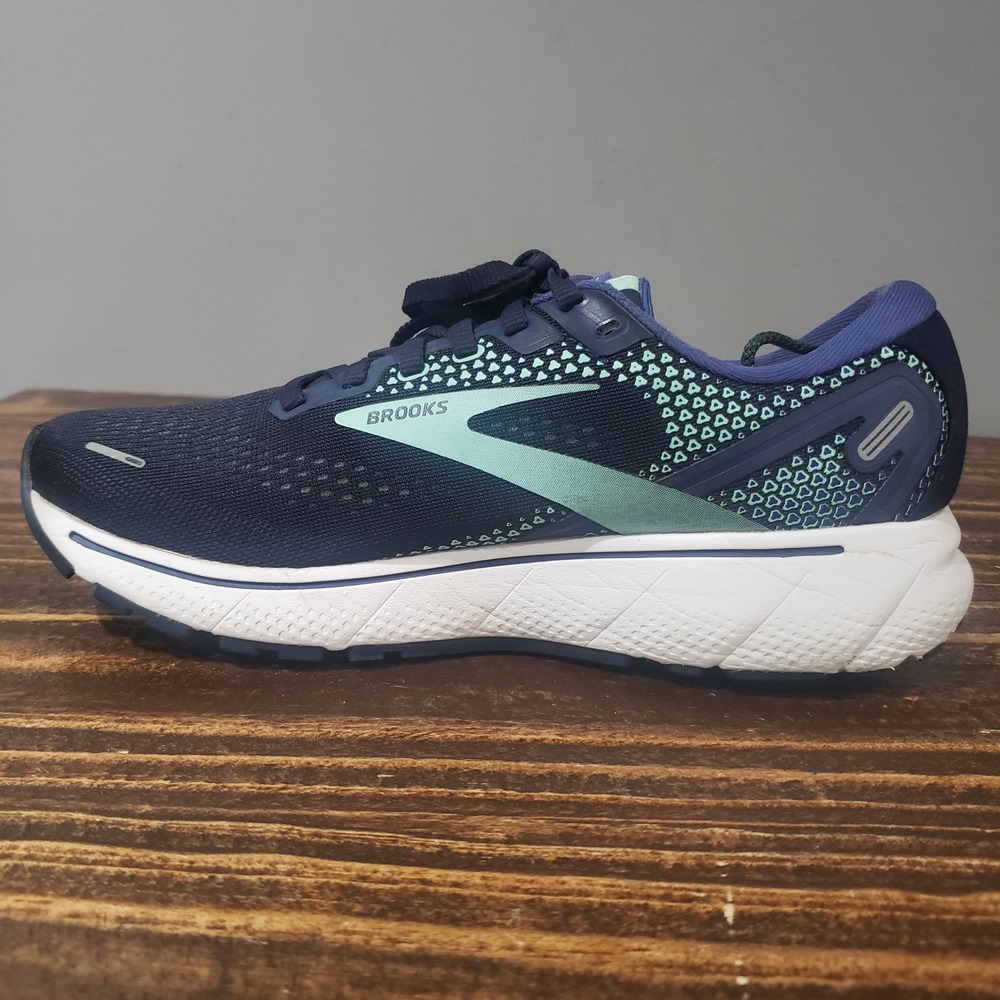 Brooks Running Shoes Womens 8.5 Ghost 14 Navy Teal Good Neutral Cushion Snkr